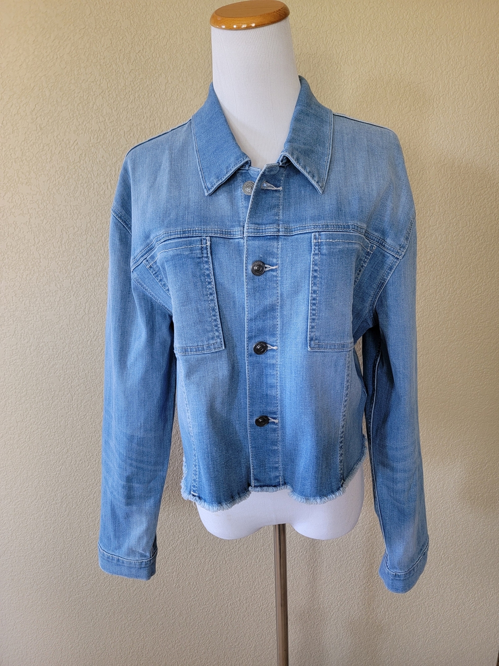 Hudson Light Blue Distressed Denim Jacket, Size XL